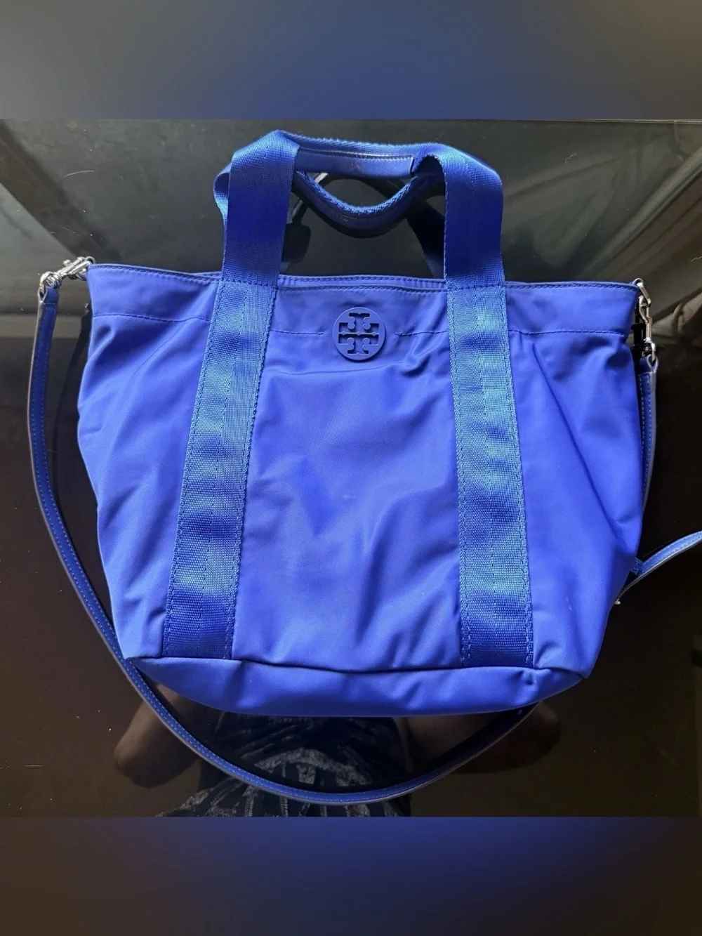 Tory Burch Quinn Blue Nylon Tote Bag